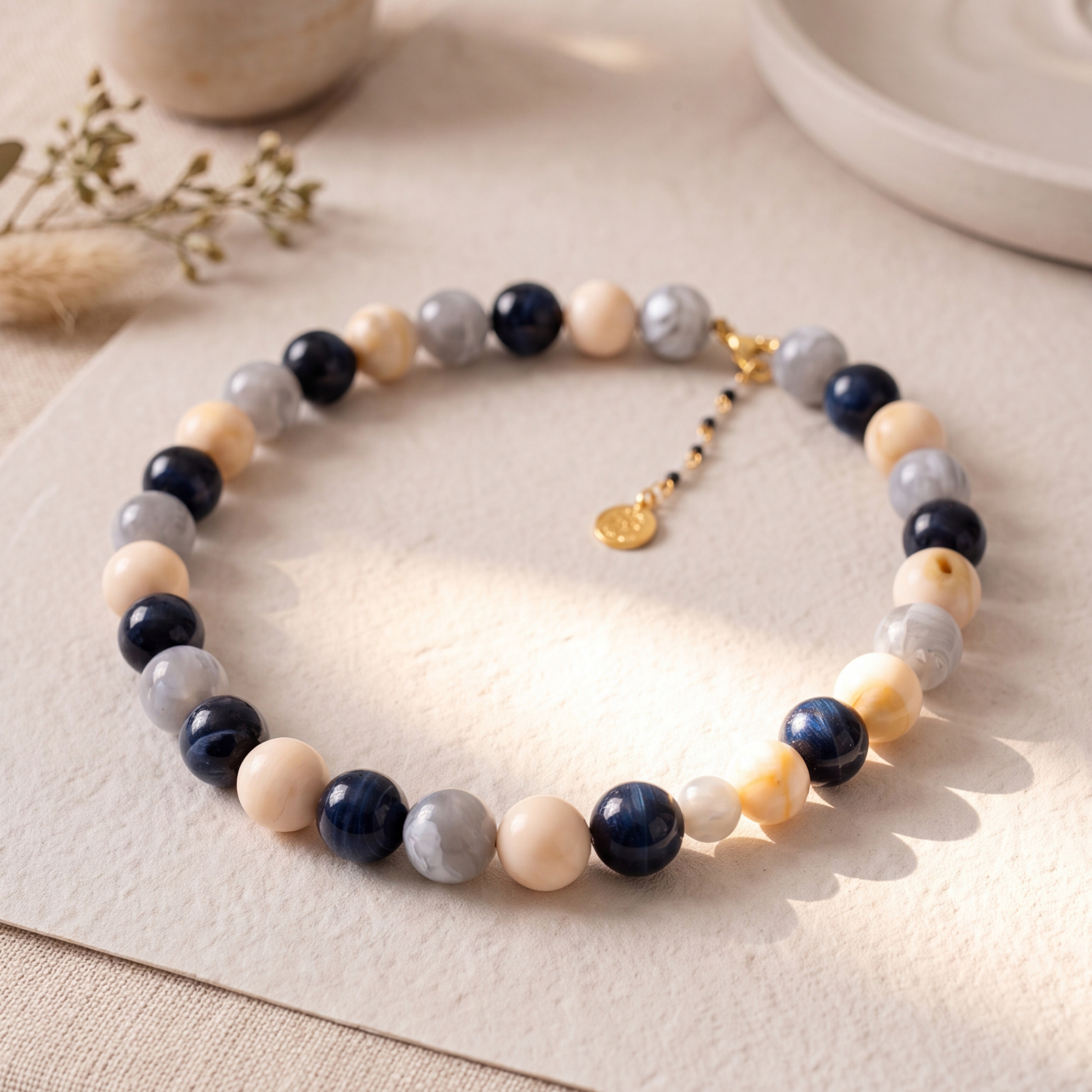 Collana Grigia con Perline Spesse