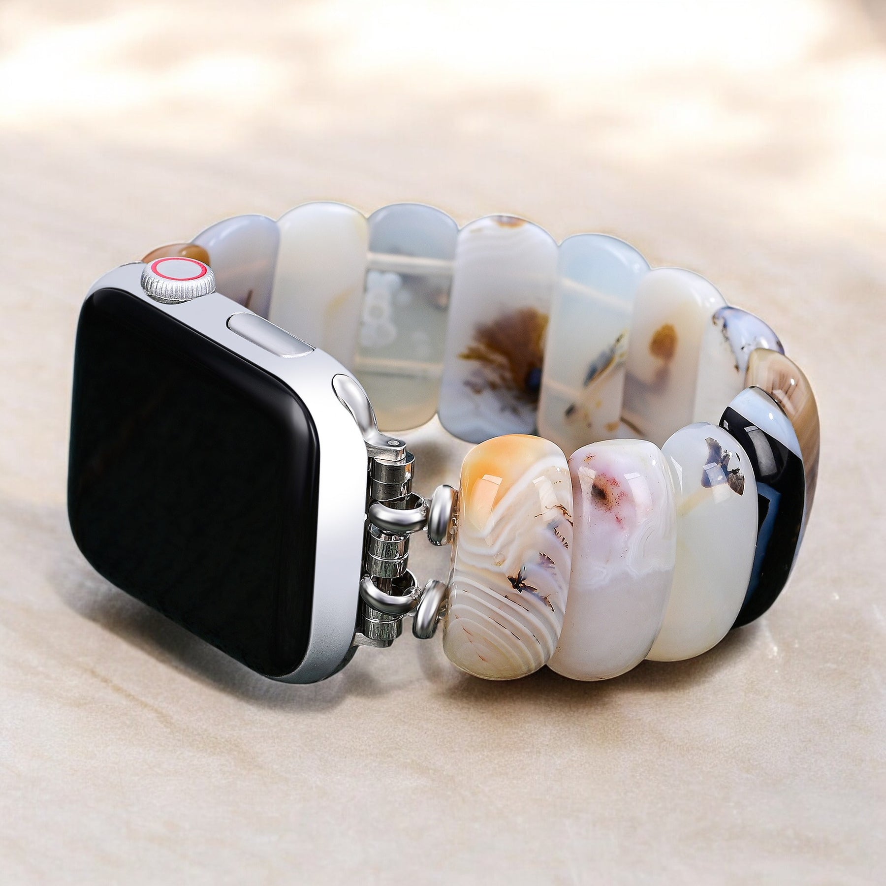 Cinturino elasticizzato Apple Watch in Agata Duna Avorio