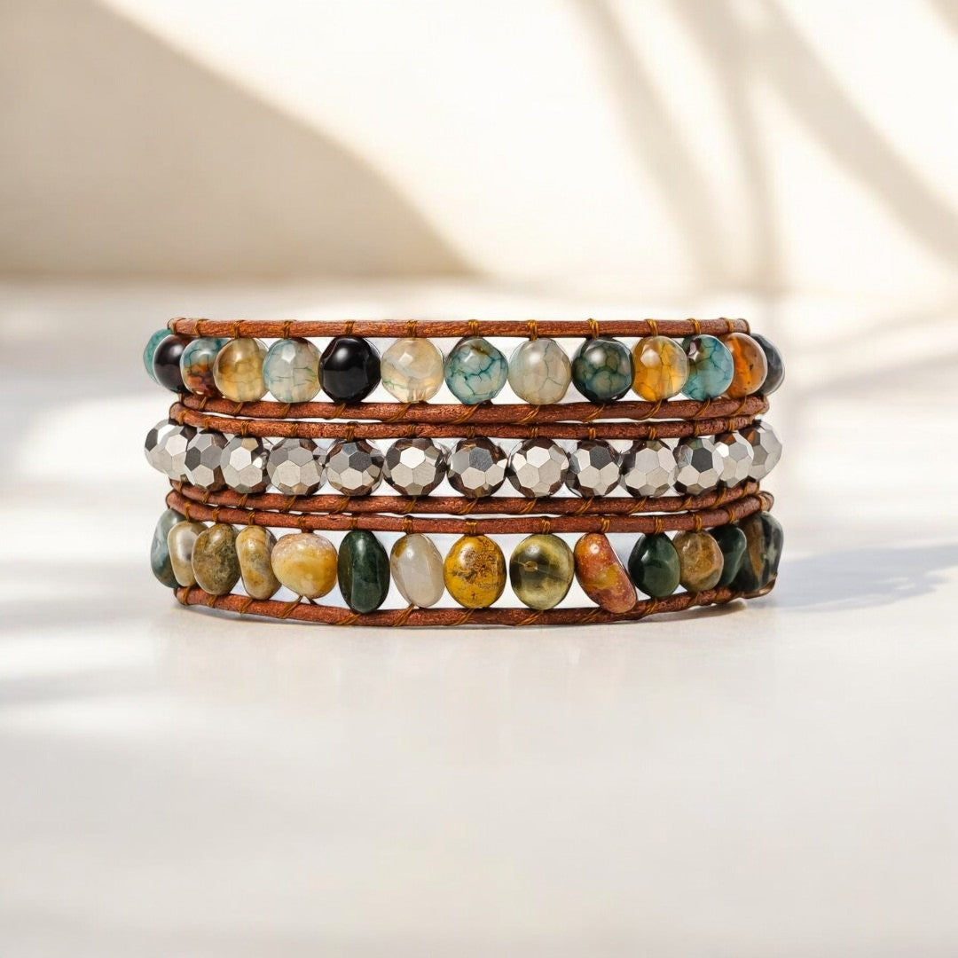 Bracciale avvolgente artigianale in agata indiana