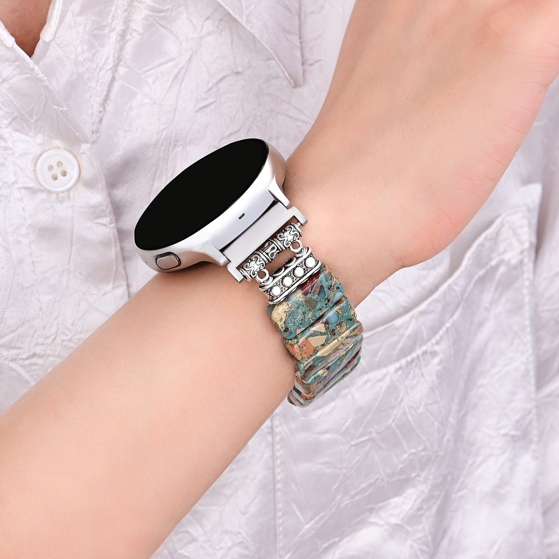 Cinturino elasticizzato Apple Watch in diaspro tibetano della Terra