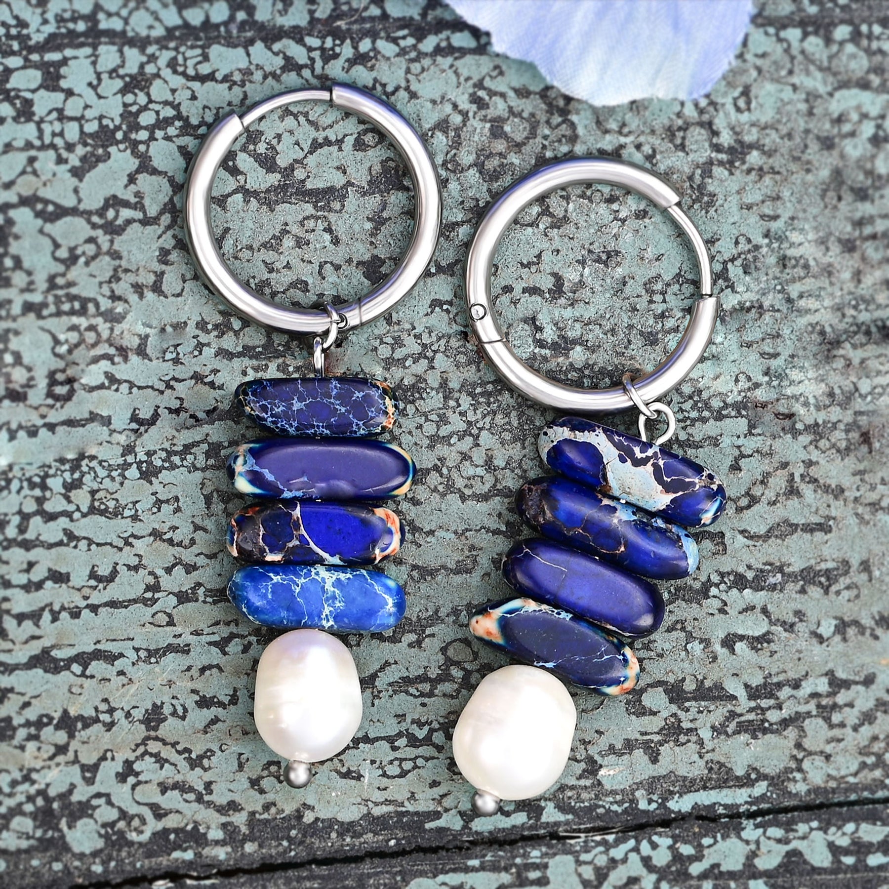 Gocce ad Orecchino in Perle Ocean Bliss e Lapis Jasper