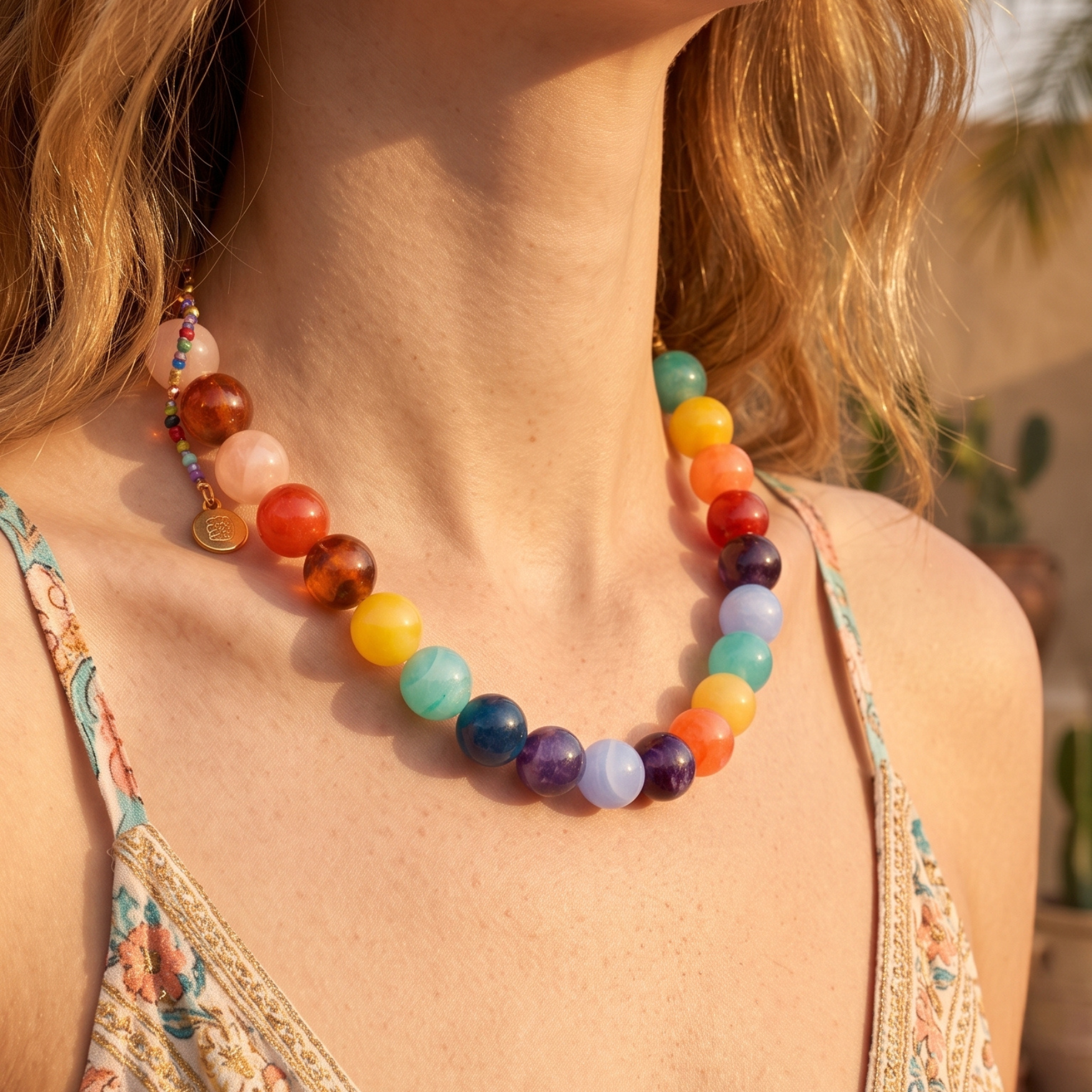 Collana con perline arcobaleno spesse