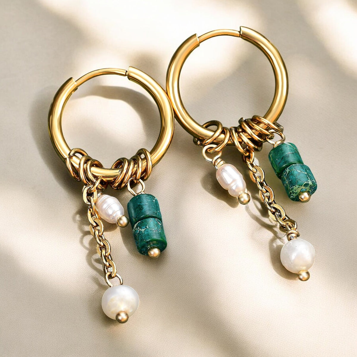 Orecchini a cerchio con perle e agata Golden Grace