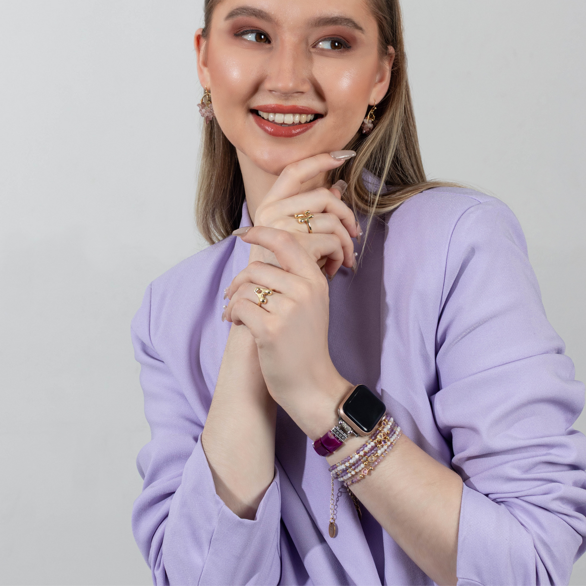 Bracciale in Agata Aura Ametista Stretch Apple Watch