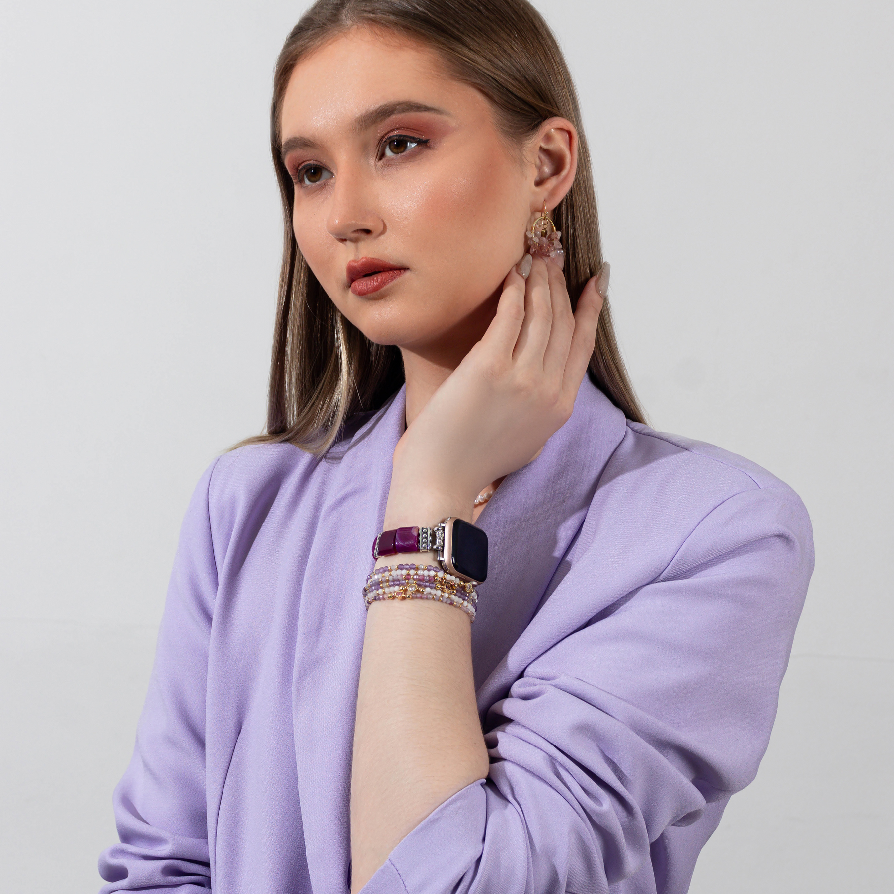 Cinturino elasticizzato Apple Watch in Agata Aura Ametista