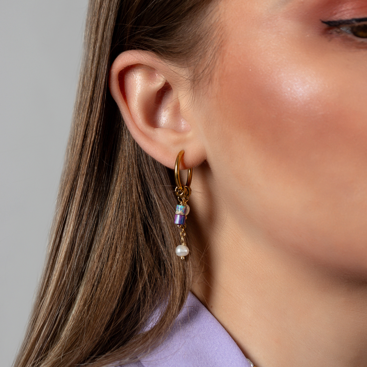 Orecchini a cerchio con perle e agata Golden Grace
