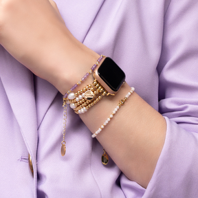 Cinturino elasticizzato Apple Watch in oro e perla