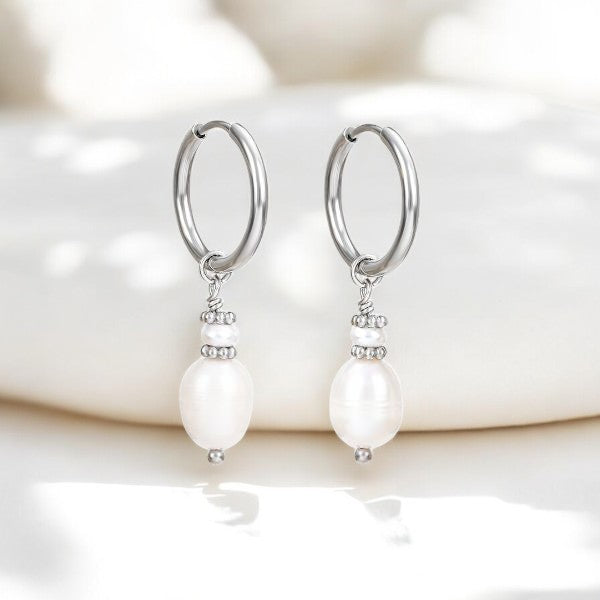 Orecchini a cerchio Eleganza Perla Argento