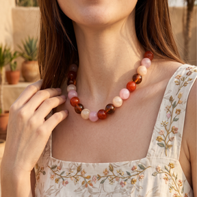 Collana con perline rosa chunky