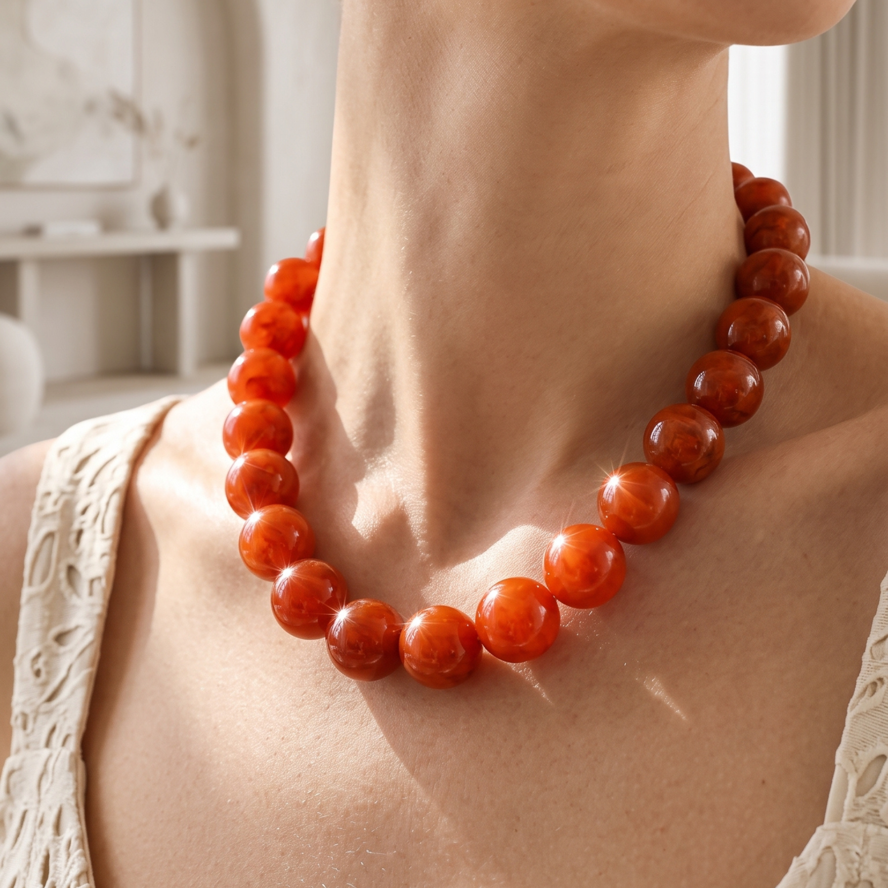 Collana spessa con perline rosse
