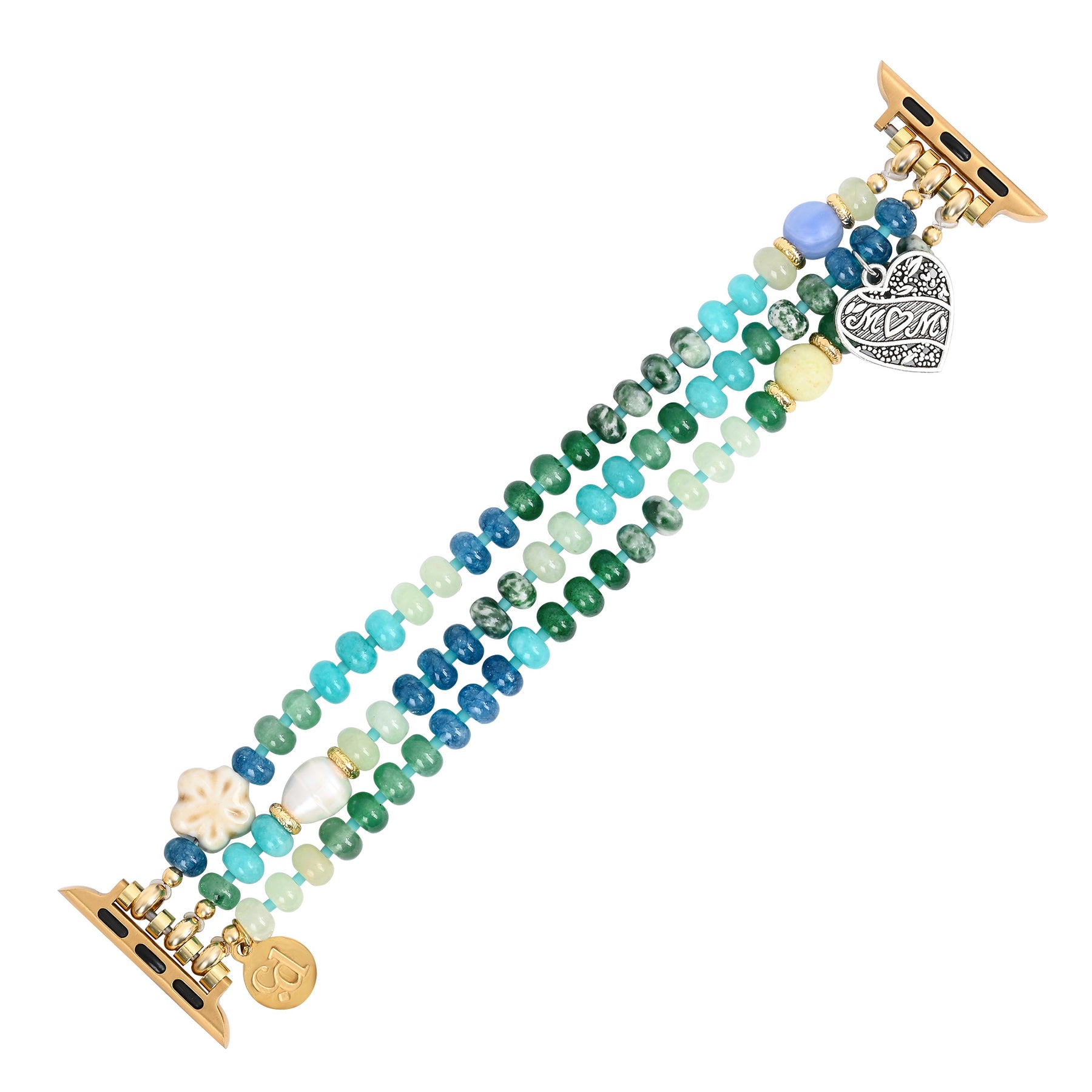 Cinturino elasticizzato Jade Pearl Love MOM per Apple Watch