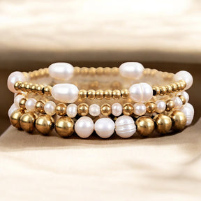 Set di Bracciali con Perle d'Acqua Dolce Dorate
