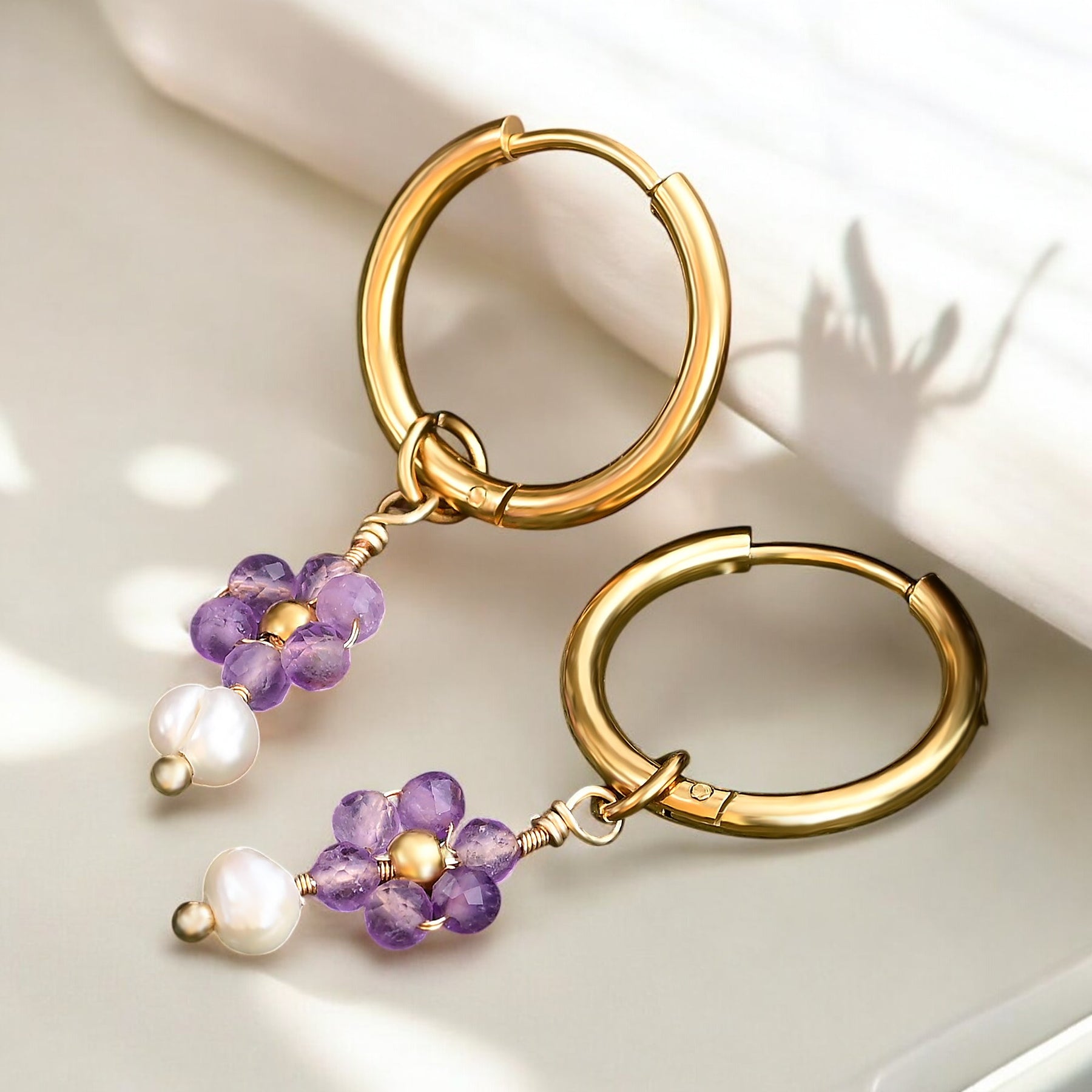 Orecchini a cerchio con perle e agata Golden Grace