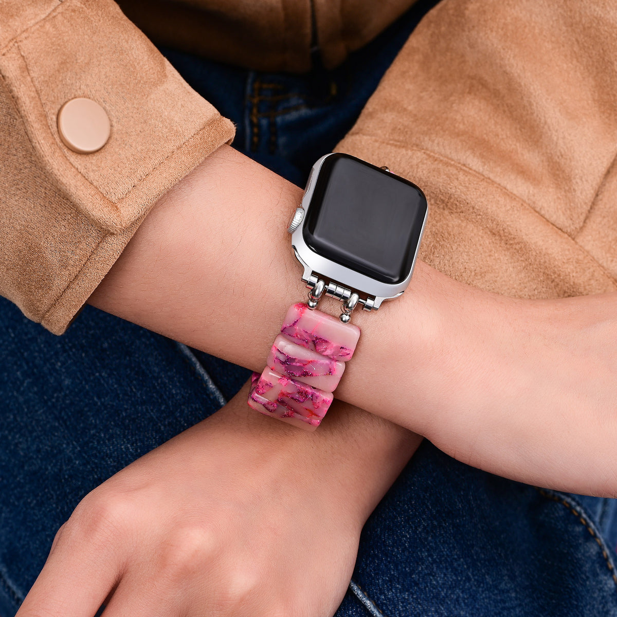 Cinturino Apple Watch elasticizzato in marmo rosa