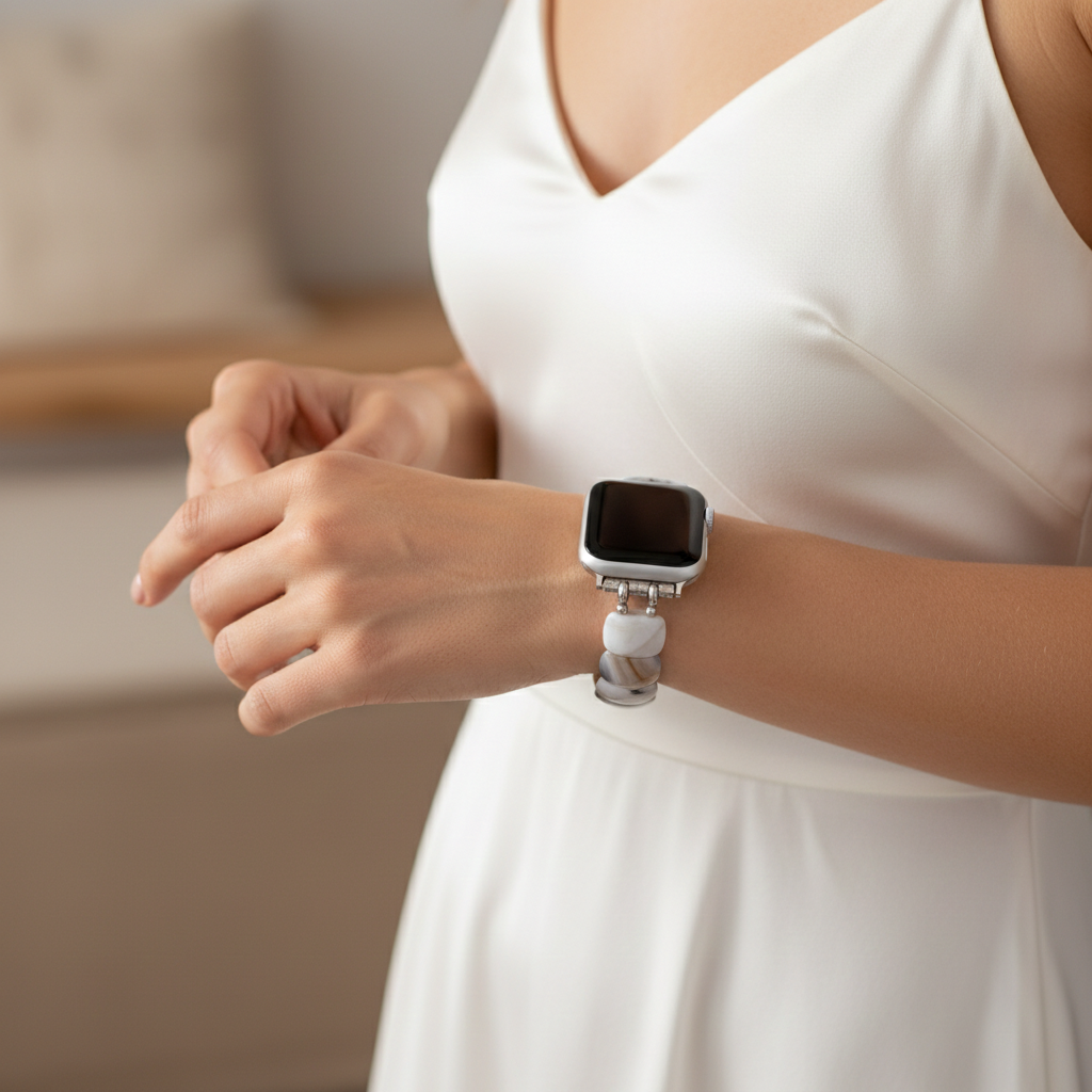 Cinturino elasticizzato color avorio per Apple Watch