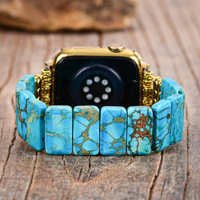Cinturino Apple Watch elasticizzato in diaspro tibetano turchese