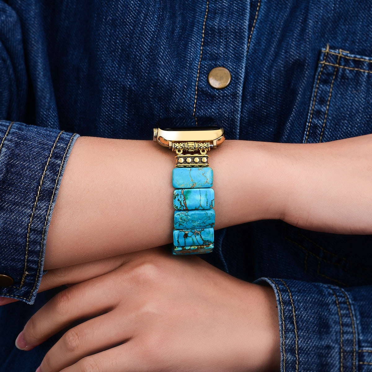Cinturino elasticizzato Apple Watch in diaspro tibetano turchese