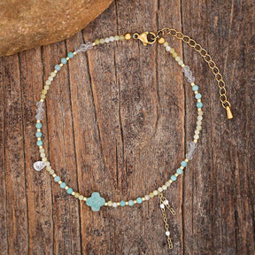 Cavigliera con Charm a Trifoglio in Amazonite Teal