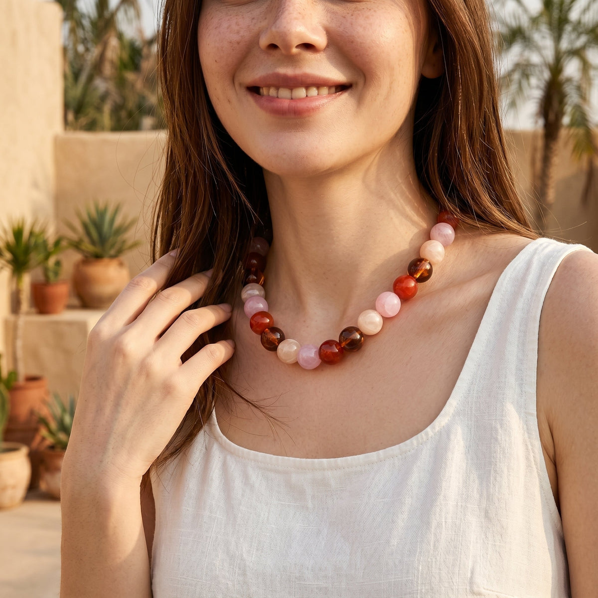Collana con perline rosa chunky