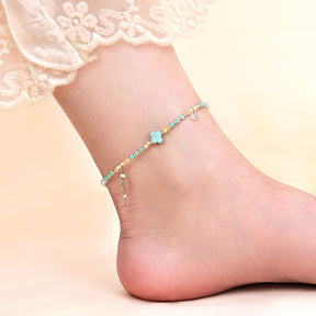 Cavigliera con Charm a Trifoglio in Amazonite Teal