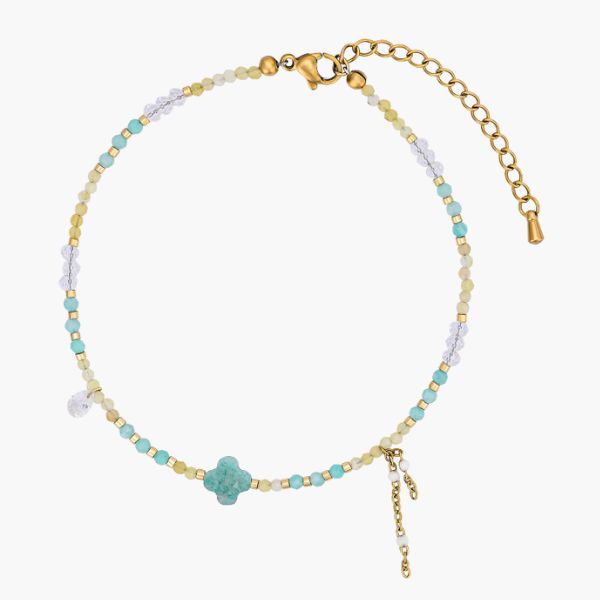 Cavigliera con Charm a Trifoglio in Amazonite Teal