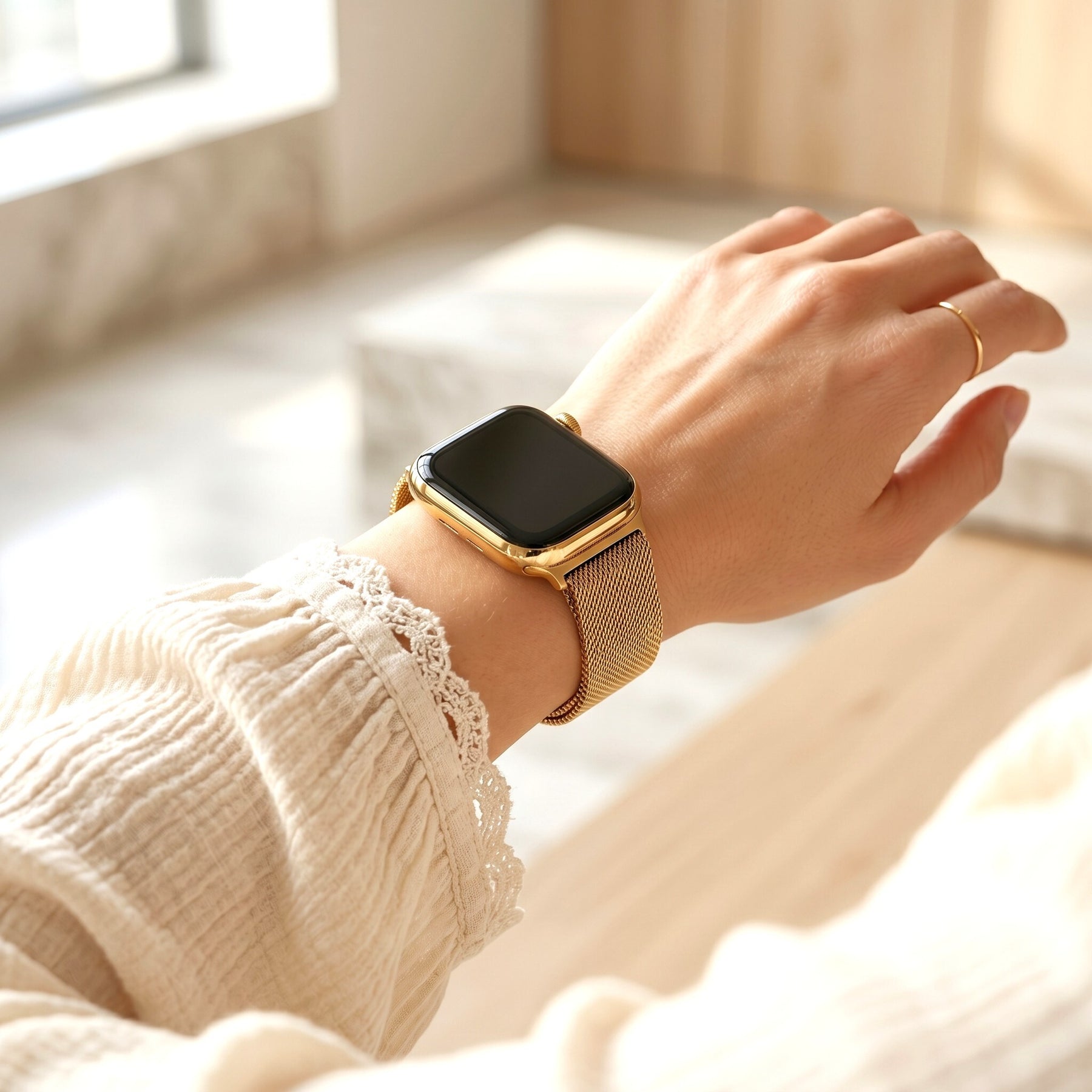 Cinturino elasticizzato di lusso in acciaio dorato per Apple Watch