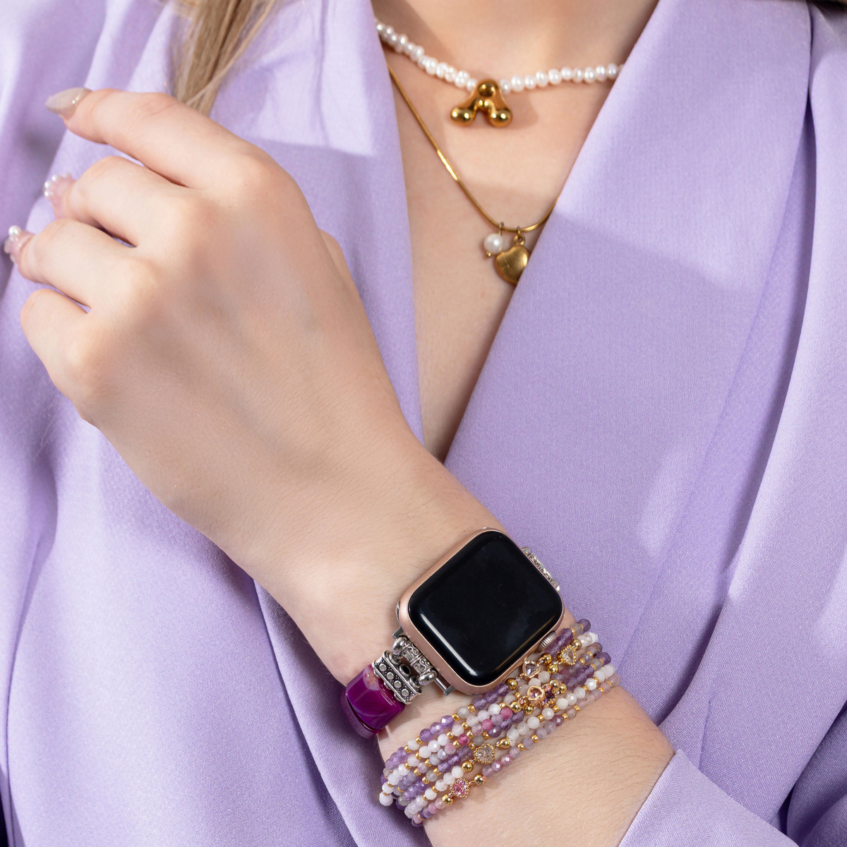 Cinturino elasticizzato Apple Watch in Agata Aura Ametista