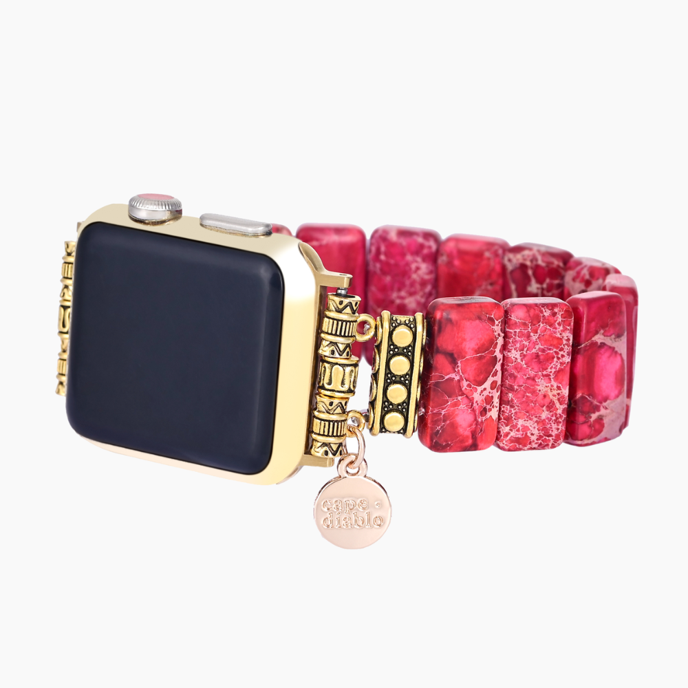 Cinturino elasticizzato in diaspro tibetano scarlatto per Apple Watch