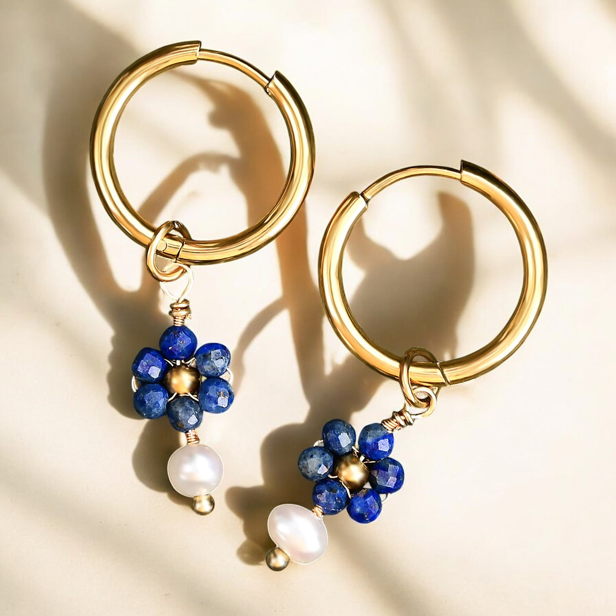 Orecchini a cerchio con perle e agata Golden Grace