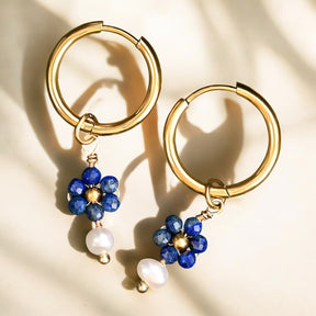 Orecchini a cerchio con perla Lapis Blossom