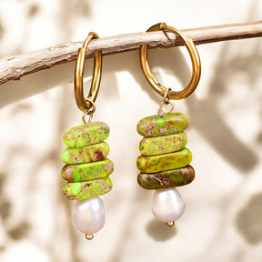 Orecchini a cerchio in perle Ocean Bliss e giada verde