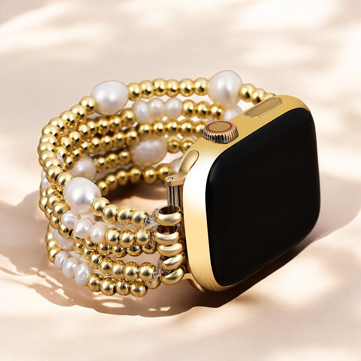 Cinturino elastico per Apple Watch in oro e perla