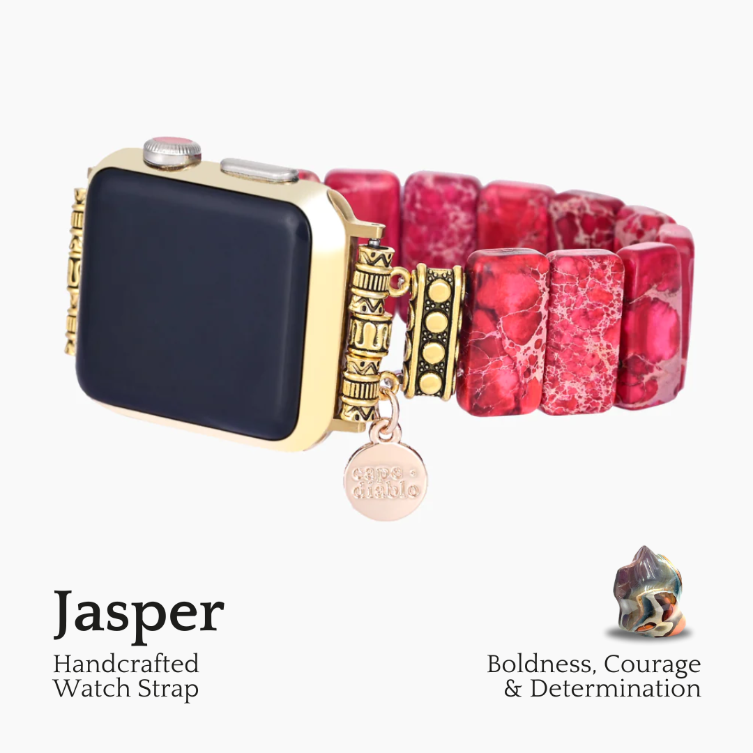 Cinturino elasticizzato in diaspro tibetano scarlatto per Apple Watch