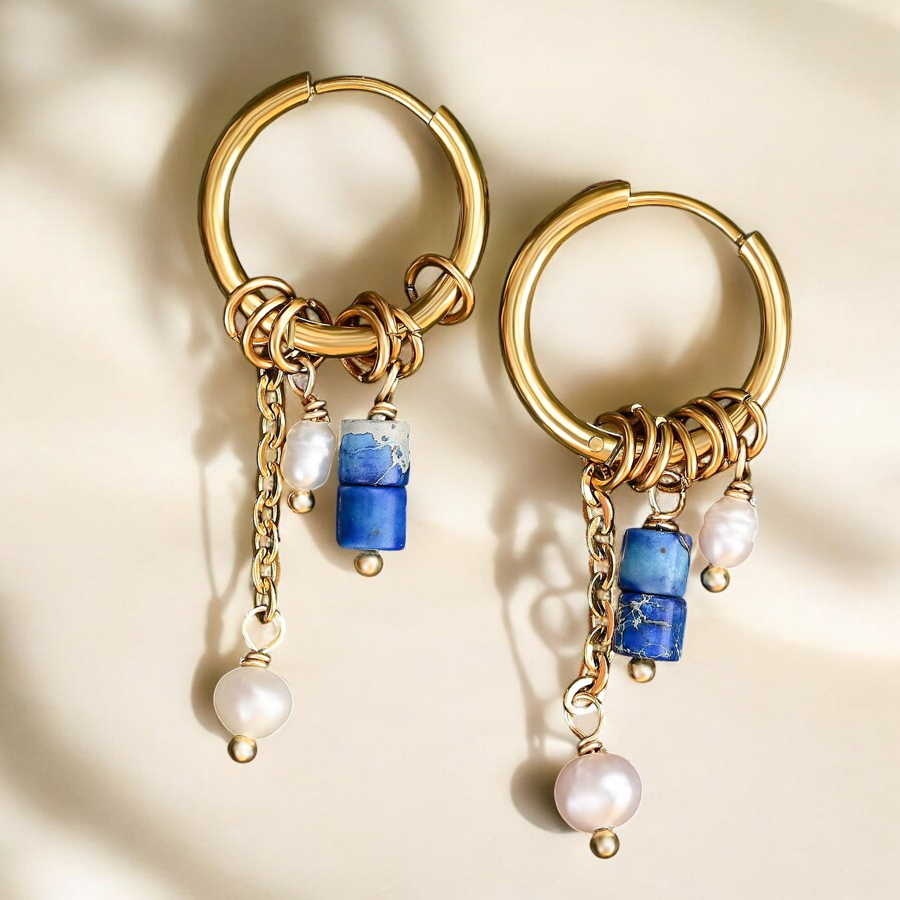 Orecchini a cerchio con perle e agata Golden Grace
