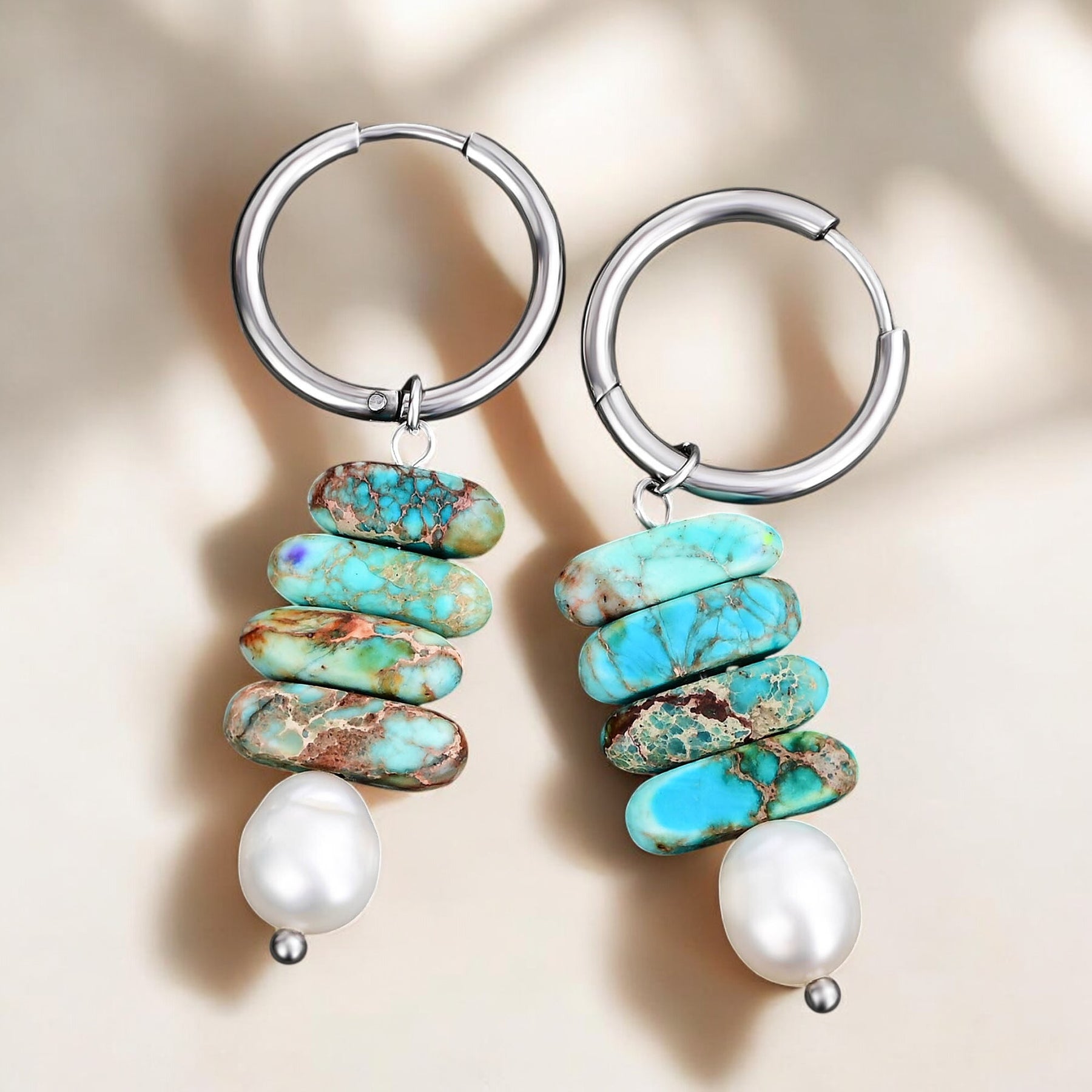 Orecchini a cerchio Ocean Bliss con perla e diaspro turchese