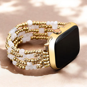 Cinturino elasticizzato Apple Watch in pietra di luna con alone dorato