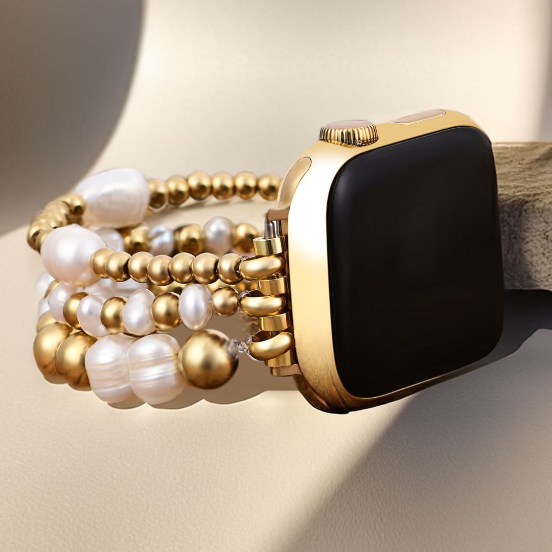 Cinturino elastico per Apple Watch in oro e perla