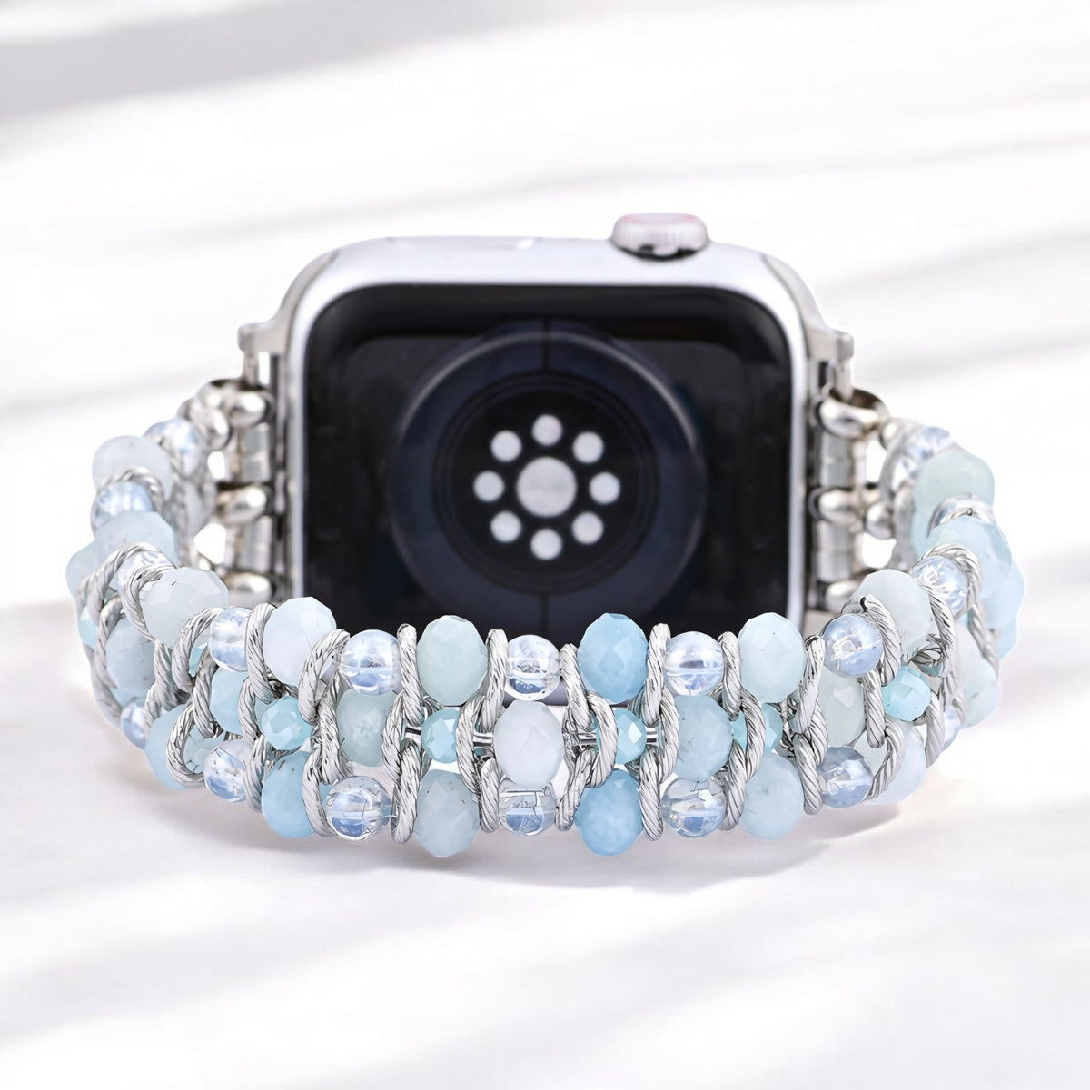 Cinturino intrecciato Apple Watch in zaffiro acquamarina