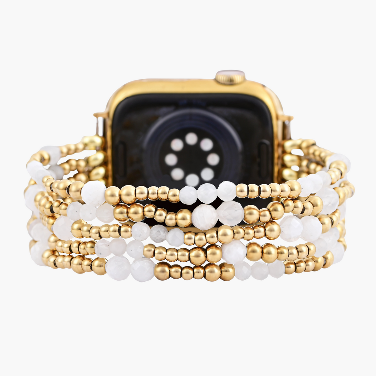 Cinturino elasticizzato Apple Watch in pietra di luna con alone dorato