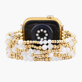 Cinturino elasticizzato Apple Watch in pietra di luna con alone dorato