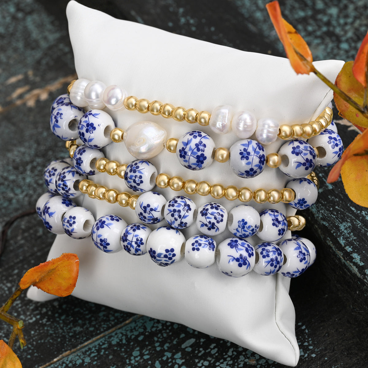 Bracciale di Perle Fioritura Azzurra