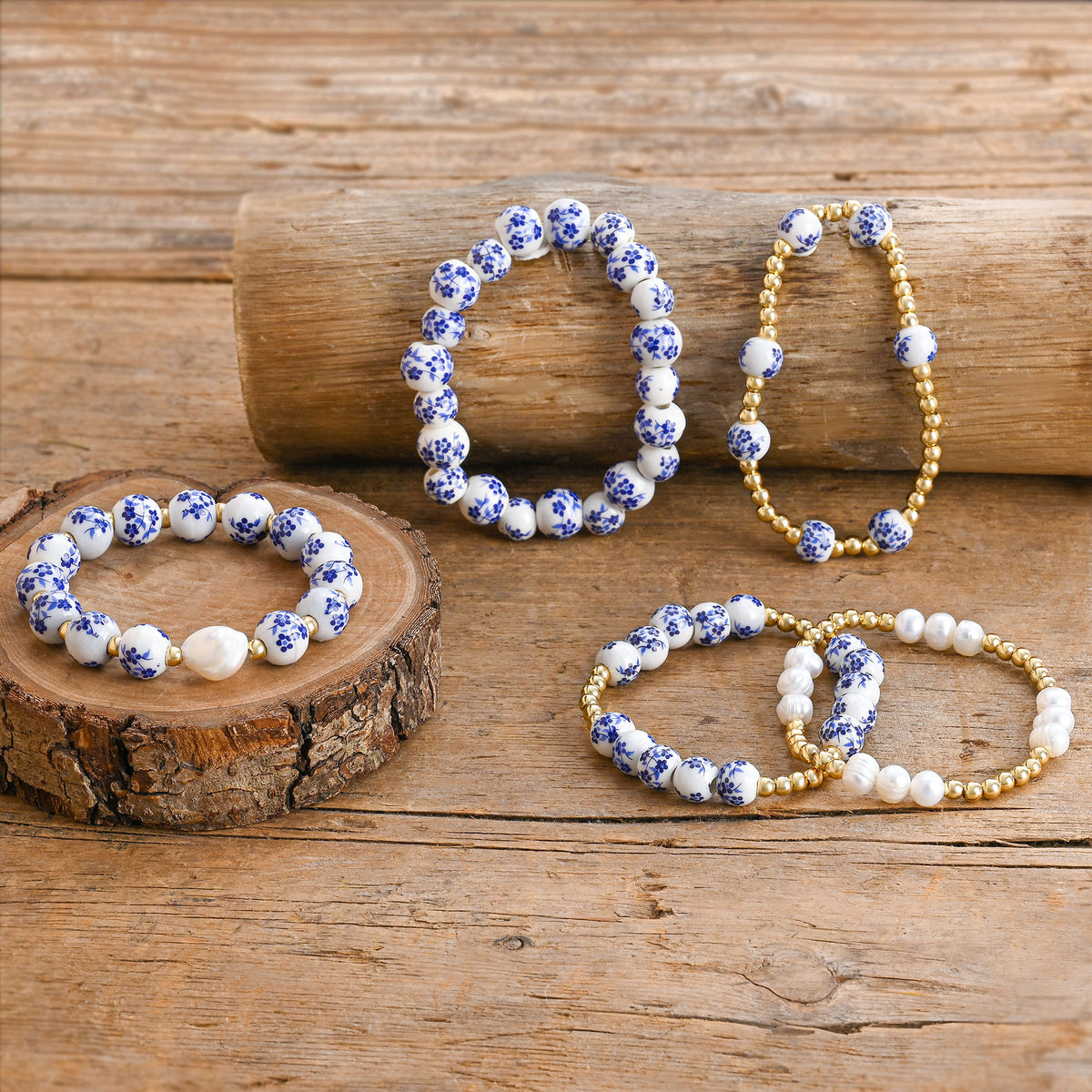 Bracciale di Perle Fioritura Azzurra