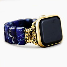 Cinturino elasticizzato Apple Watch in diaspro tibetano blu scuro