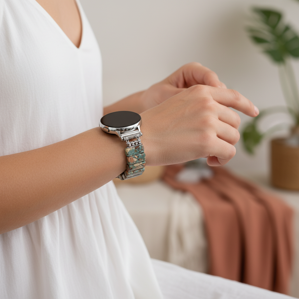 Cinturino elasticizzato Apple Watch in diaspro tibetano della Terra