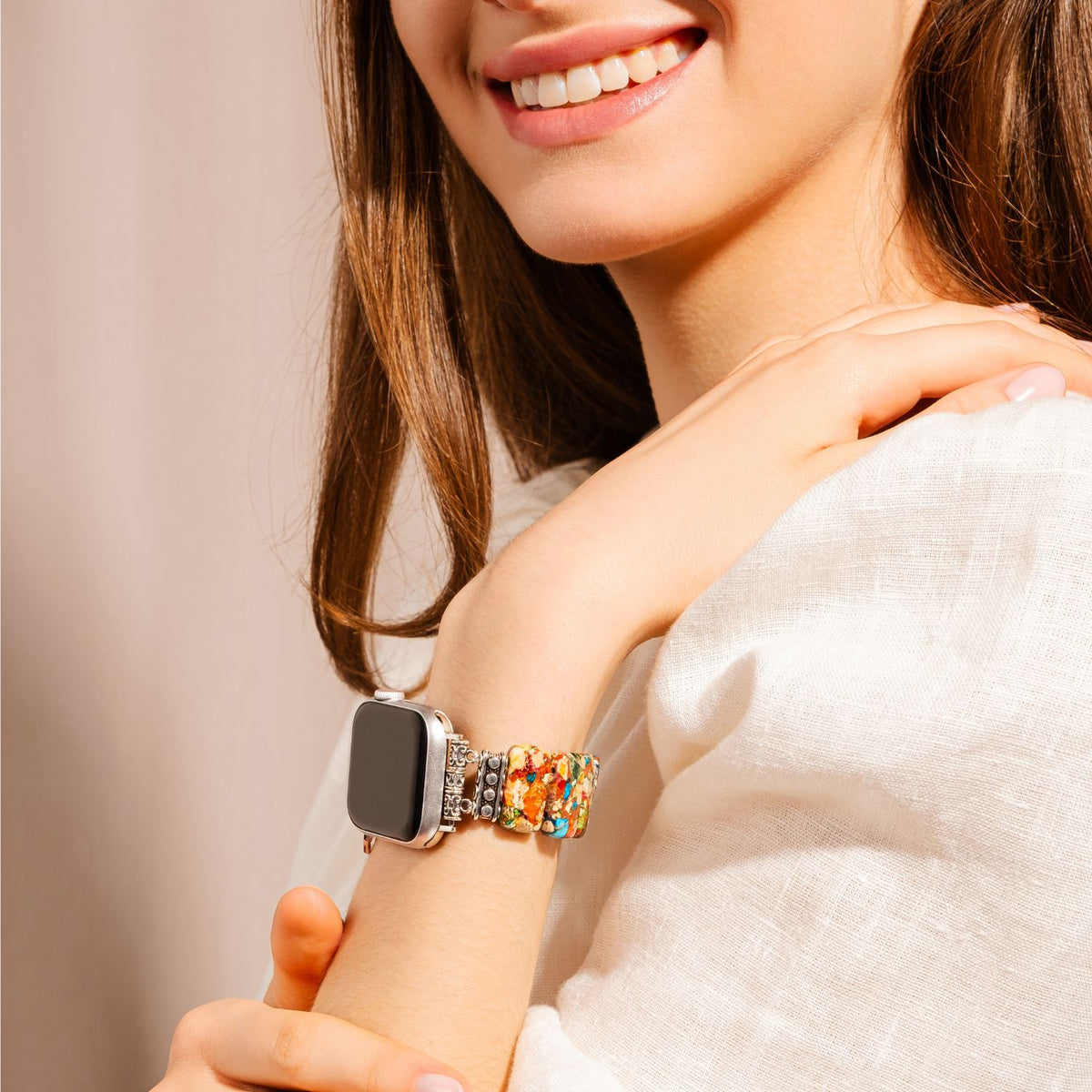 Elegante cinturino elasticizzato con motivo floreale per Apple Watch