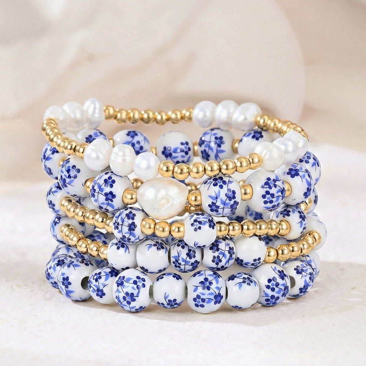 Bracciale di Perle Fioritura Azzurra