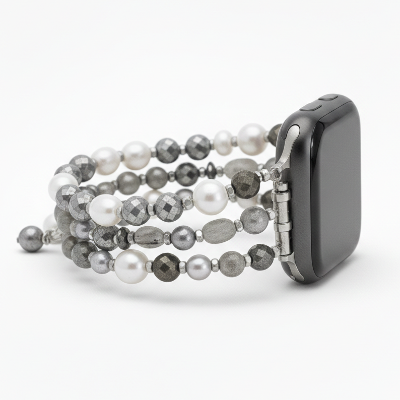 Cinturino elastico per Apple Watch in perla lunare di lusso