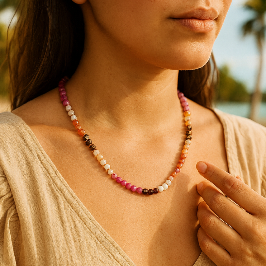 Collana in pietra di rubino e blush