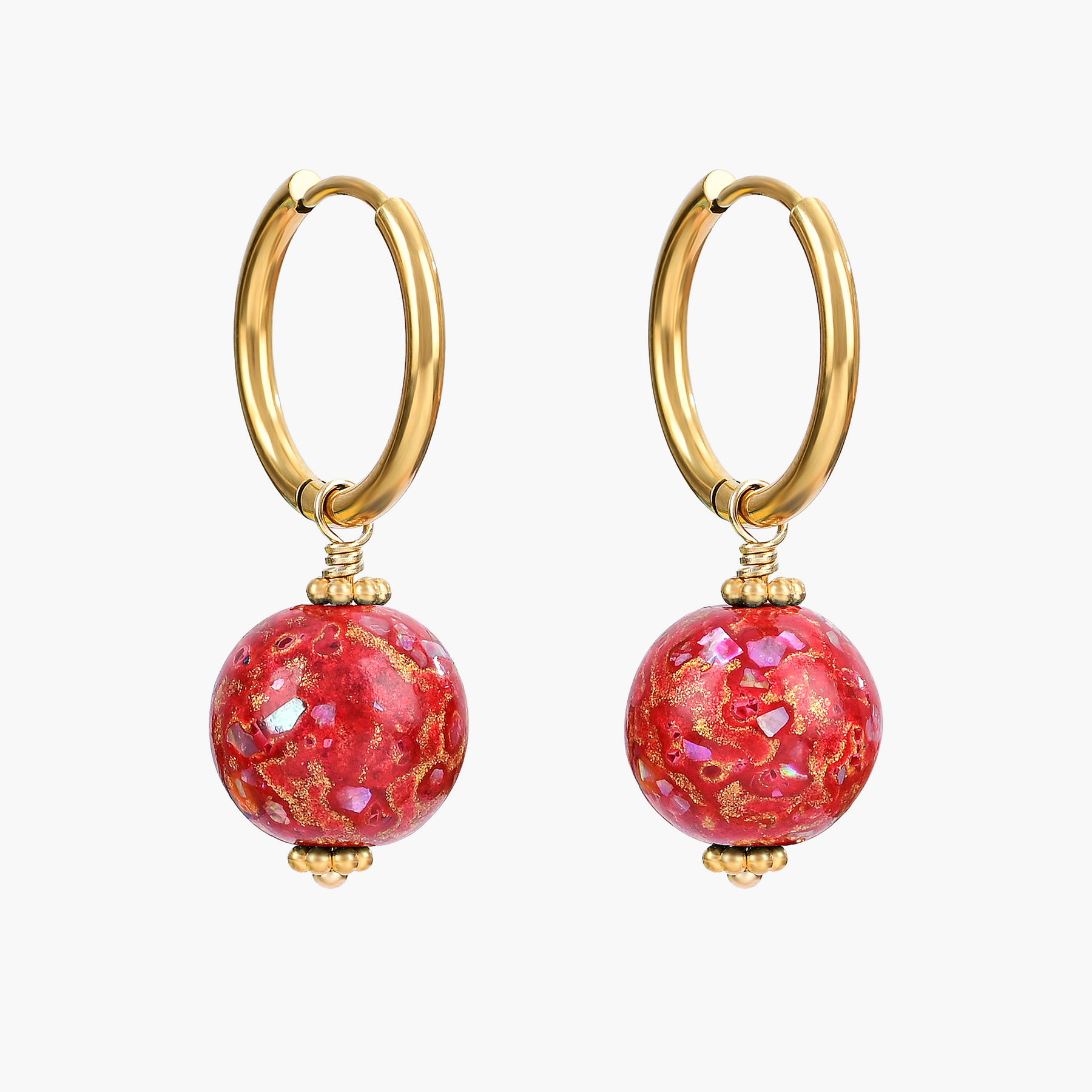 Orecchini a cerchio con sfera maculata Crimson Orbit