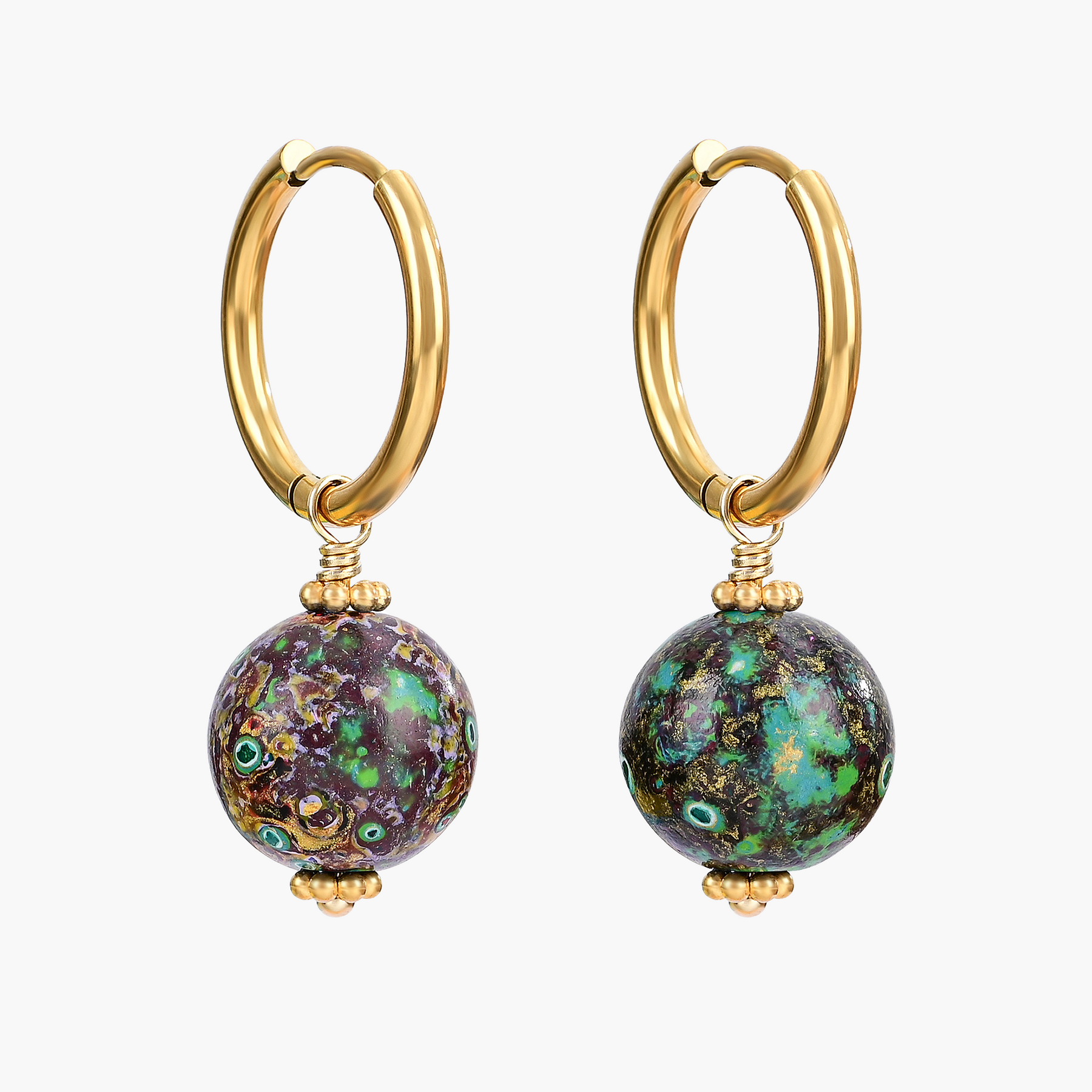 Orecchini a cerchio con sfera maculata Emerald Eclipse